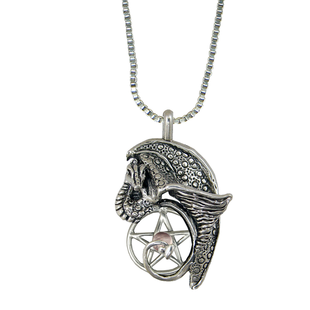 Sterling Silver Magickal Dragon Pendant With Rose